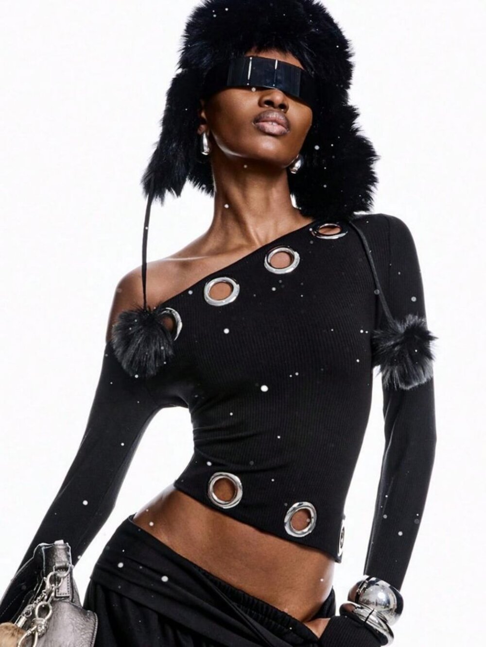 Jaded London Style Long Sleeve Black Zacro Asymmetric with Silver Eyelets